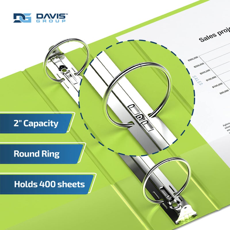 Davis Group Premium Economy 6-Pack 3-Ring Binders for School or Office, Round-Ring Binders, 2 Inch, Lime Green - Image 2